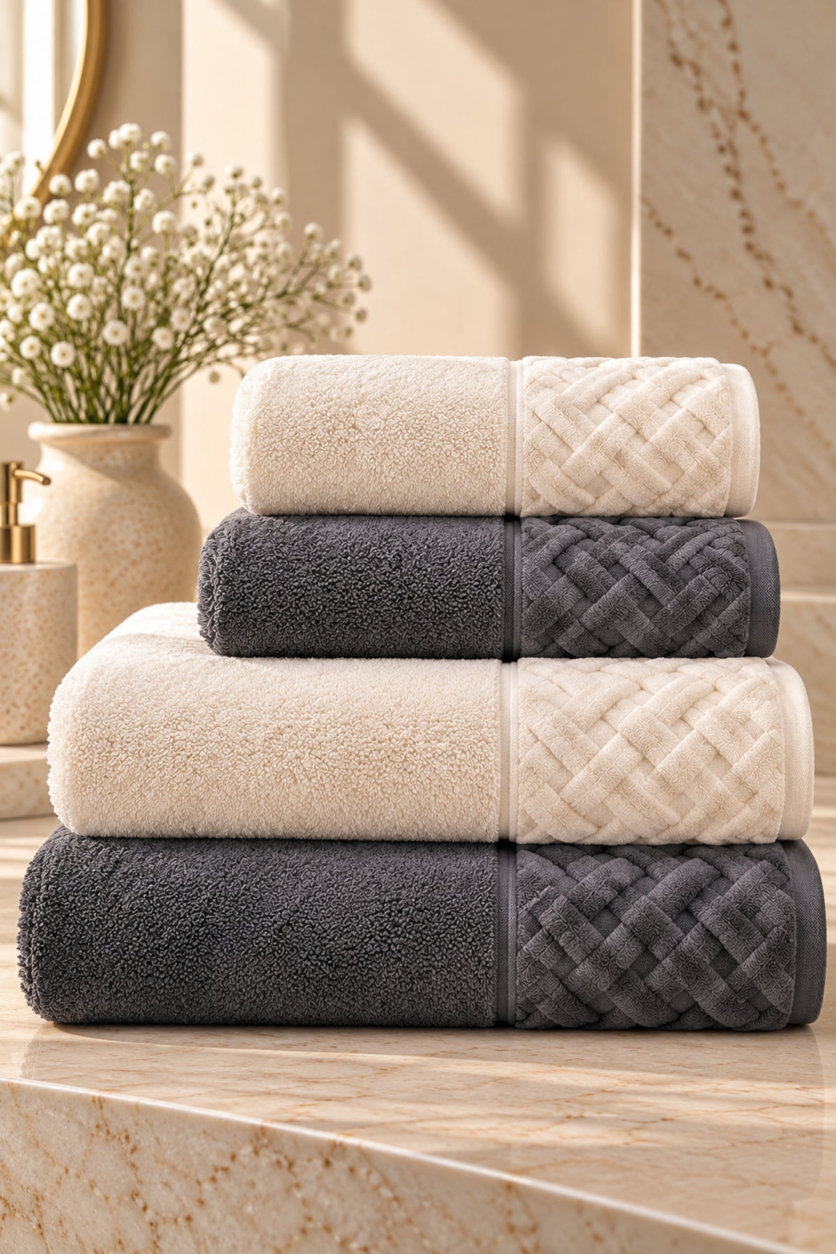Луксозен комплект памучни кърпи Spa Towel Set GRAPHITE от четири части две големи и две малки кърпи
