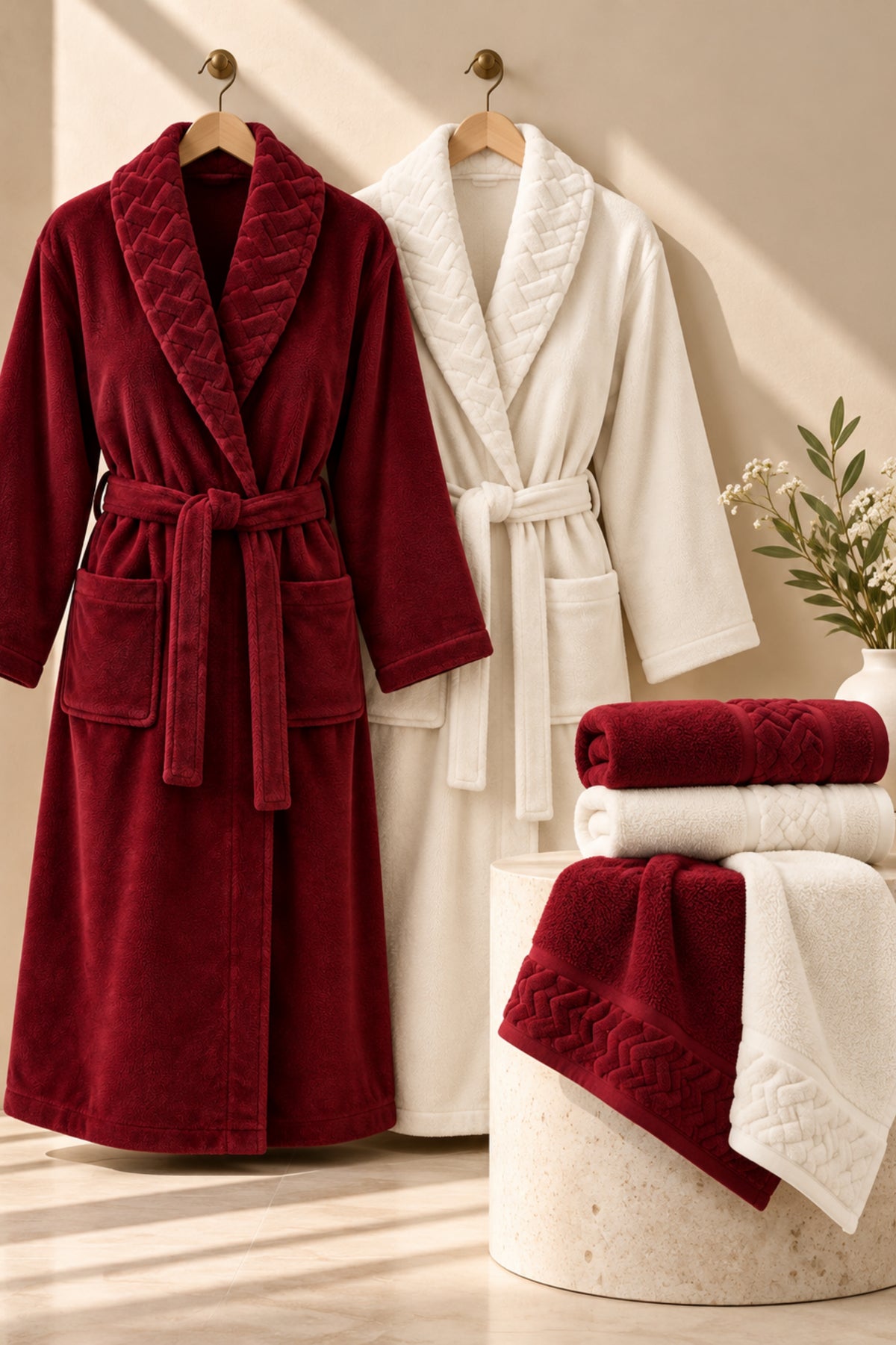 Луксозен спа комплект за двама Spa Couple Set MARRON два халата, четири кърпи и подарък сапунчета