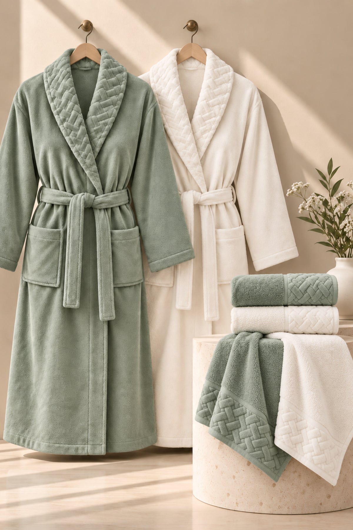 Луксозен спа комплект за двама Spa Couple Set VERDE два халата, четири кърпи и подарък сапунчета