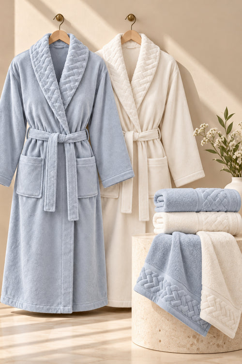 Луксозен спа комплект за двама Spa Couple Set PEARL GREY два халата, четири кърпи и подарък сапунчета