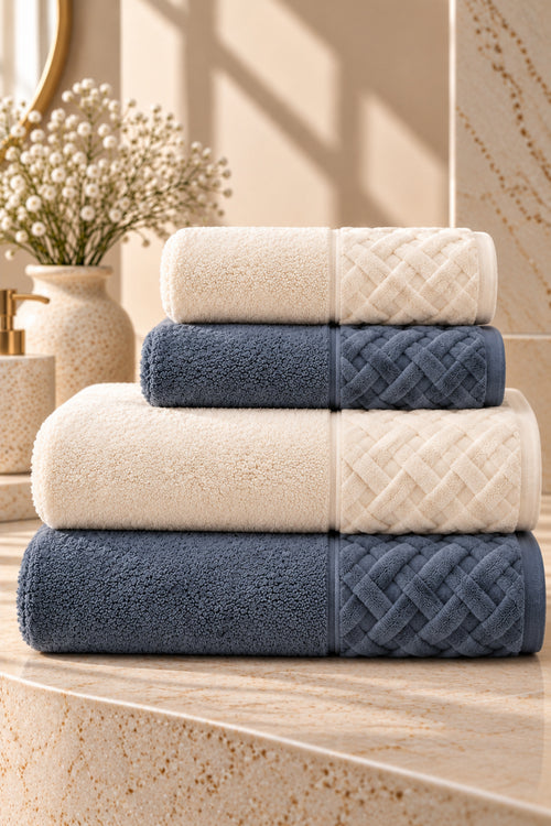 Луксозен комплект памучни кърпи Spa Towel Set NAVY от четири части две големи и две малки кърпи